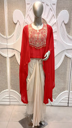 Crimson Red Embellished Cape Drape Set