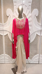 Fuchsia Pink Embellished Cape Drape Set