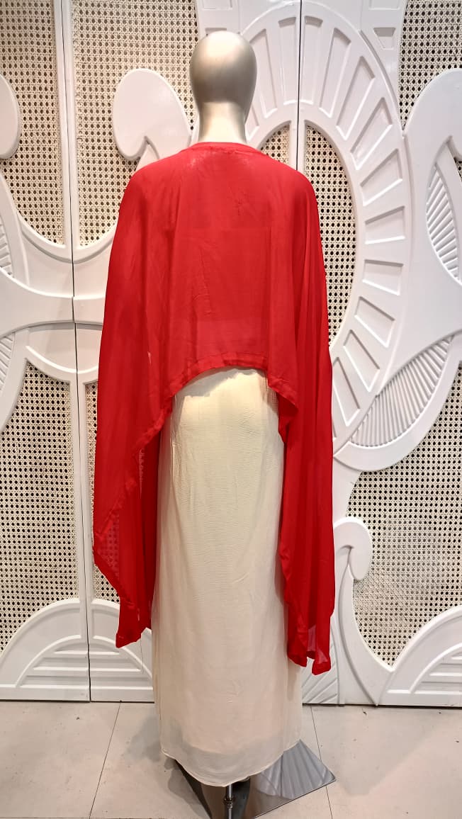 Crimson Red Embellished Cape Drape Set