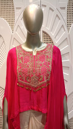 Fuchsia Pink Embellished Cape Drape Set