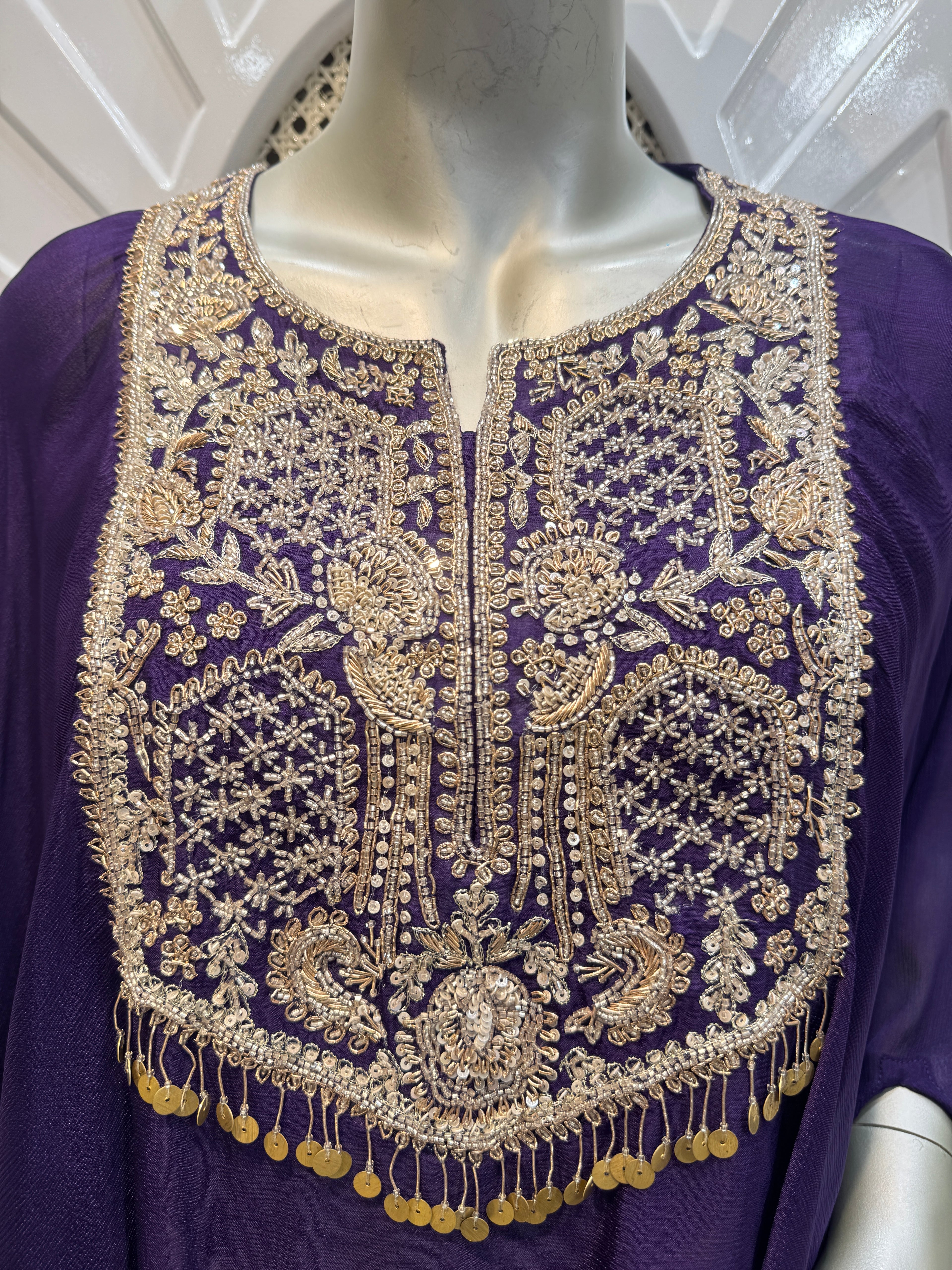 Royal Purple Embroidered Cape & Draped Skirt Set