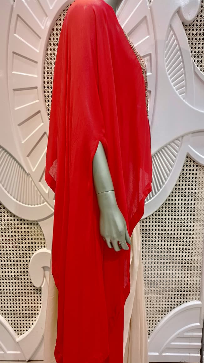 Crimson Red Embellished Cape Drape Set