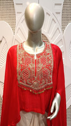 Crimson Red Embellished Cape Drape Set
