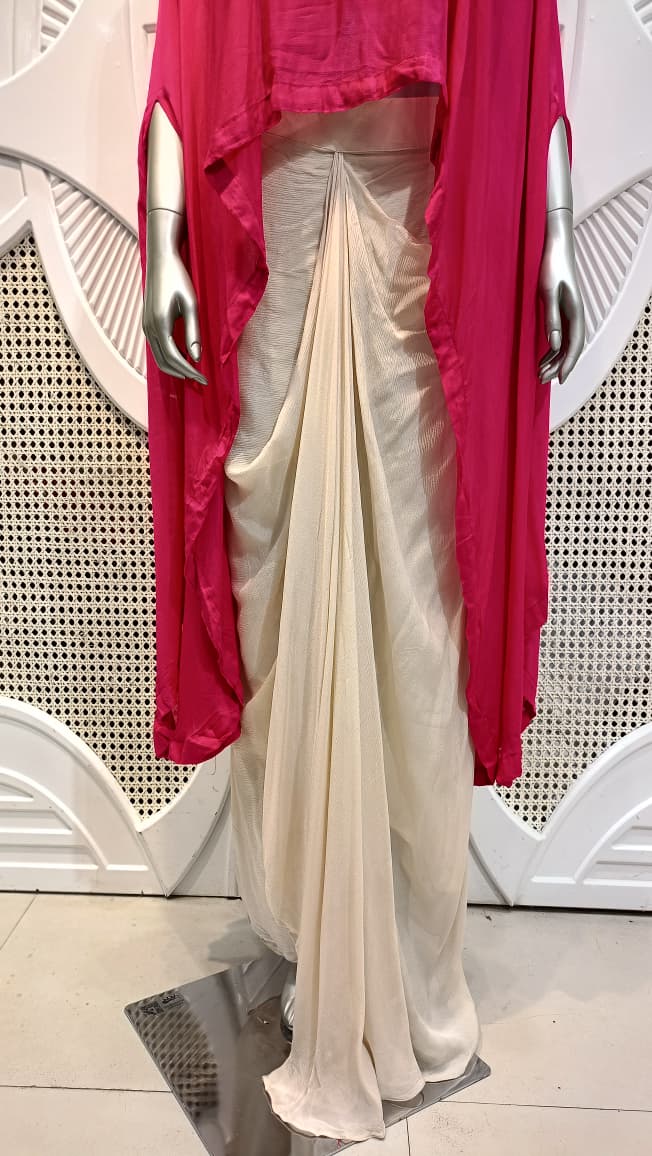 Fuchsia Pink Embellished Cape Drape Set