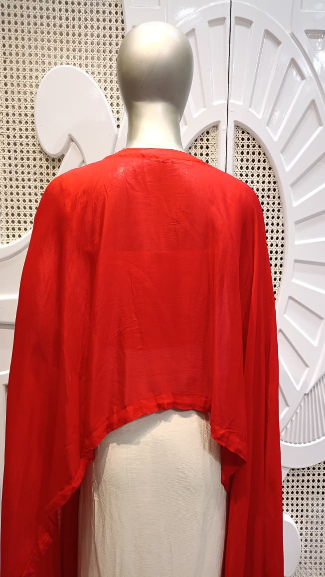 Crimson Red Embellished Cape Drape Set
