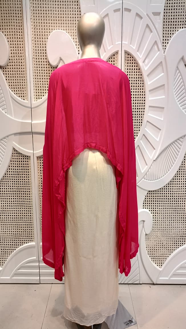 Fuchsia Pink Embellished Cape Drape Set