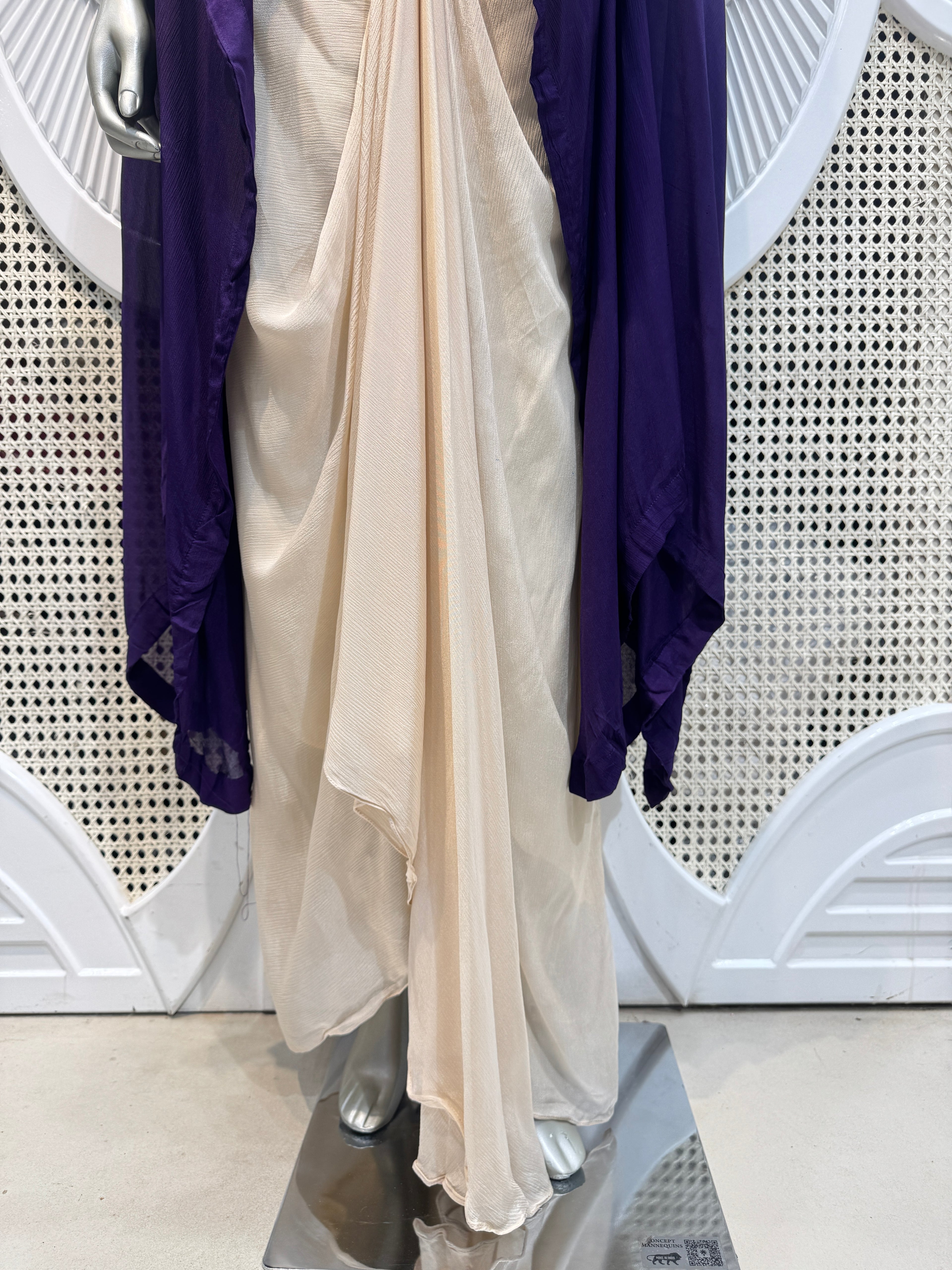 Royal Purple Embroidered Cape & Draped Skirt Set