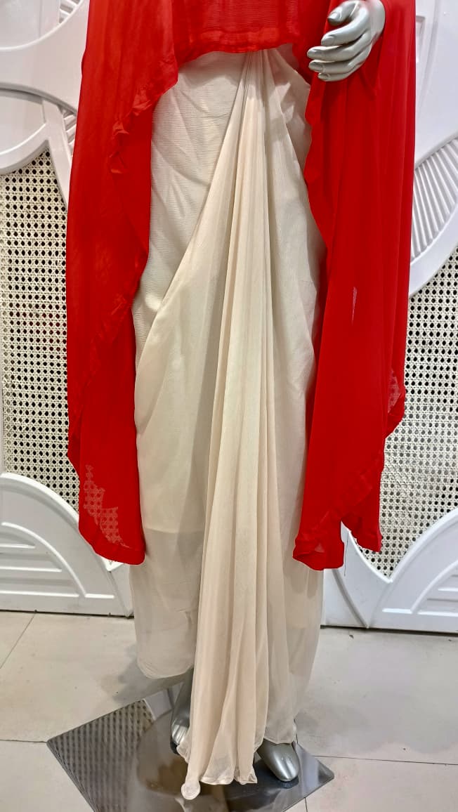 Crimson Red Embellished Cape Drape Set
