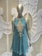 Teal Blue Embellished Kurta Sharara Set