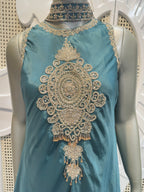 Teal Blue Embellished Kurta Sharara Set
