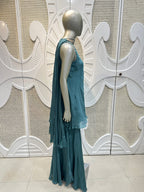 Teal Blue Embellished Kurta Sharara Set