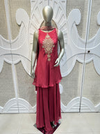Wine Pink Embellished Kurta Sharara Set