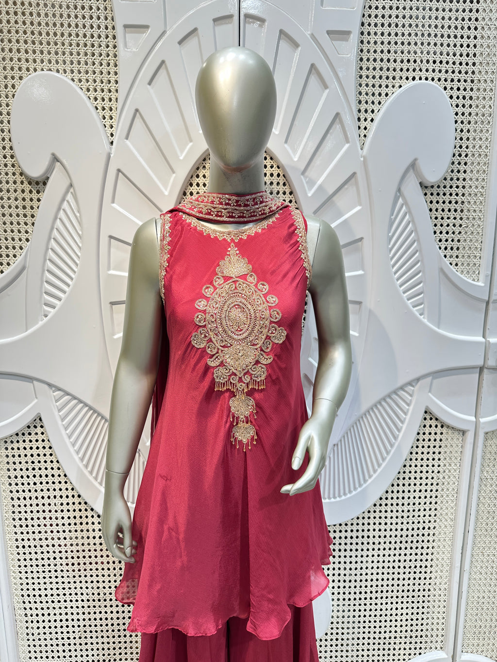 Wine Pink Embellished Kurta Sharara Set