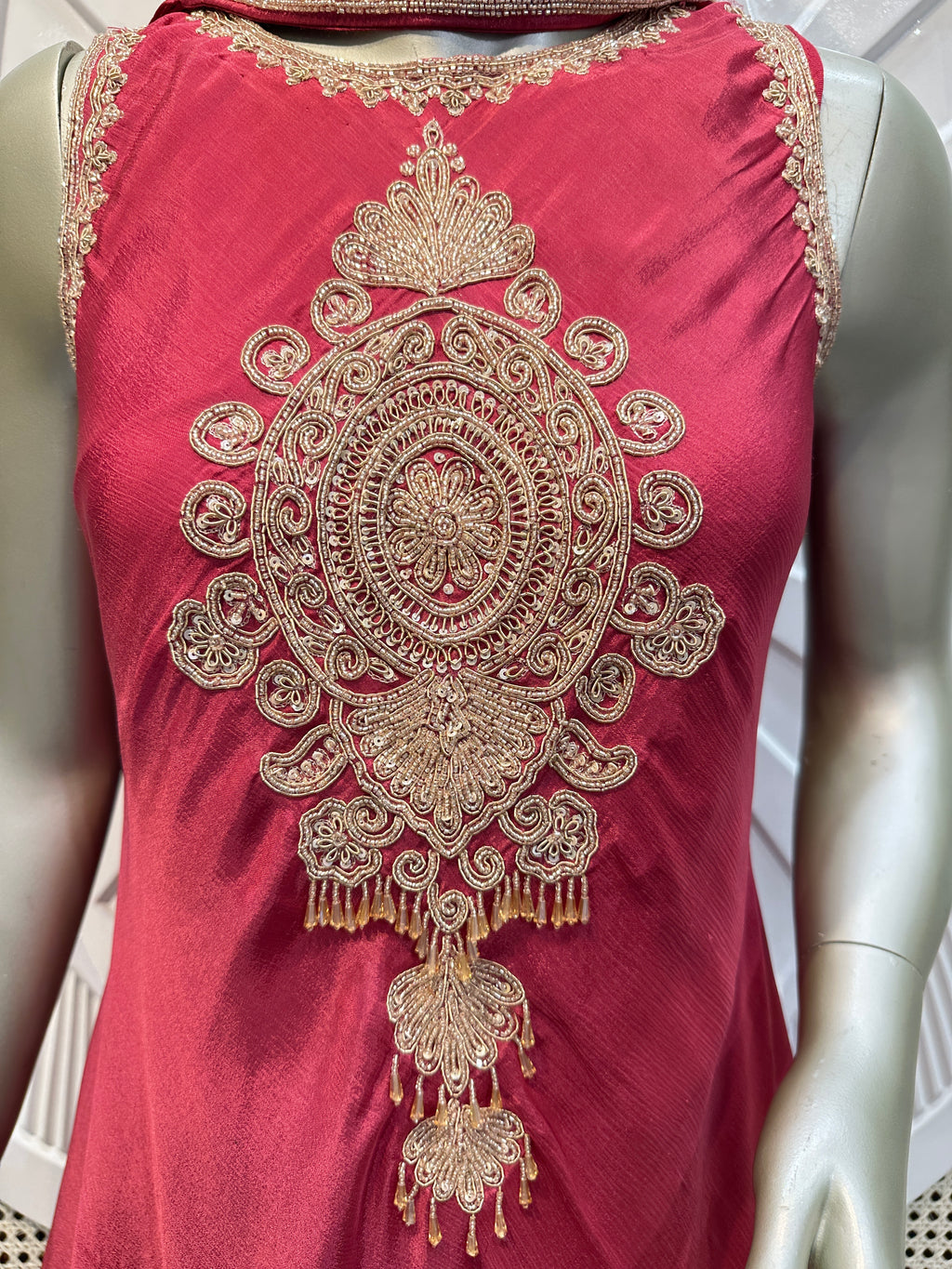Wine Pink Embellished Kurta Sharara Set