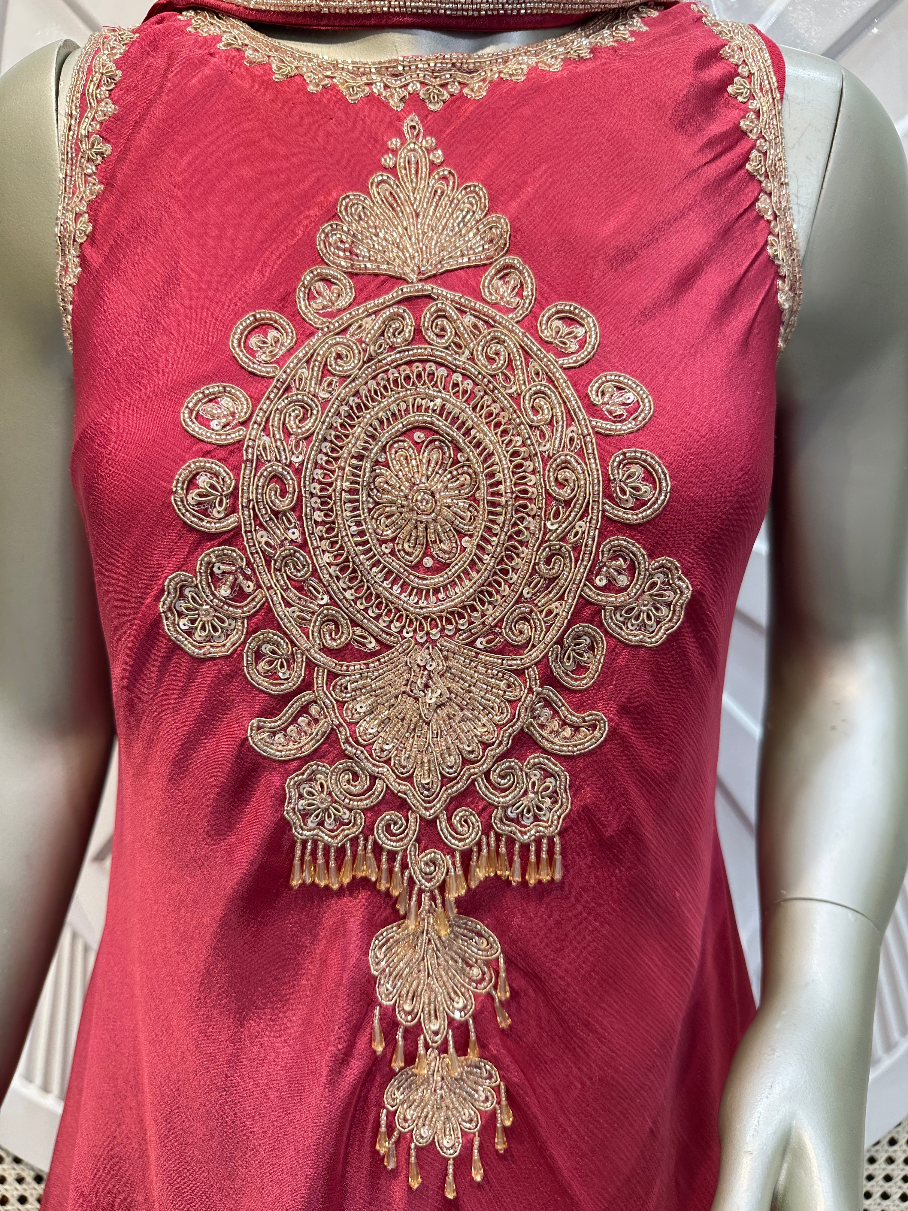 Wine Pink Embellished Kurta Sharara Set