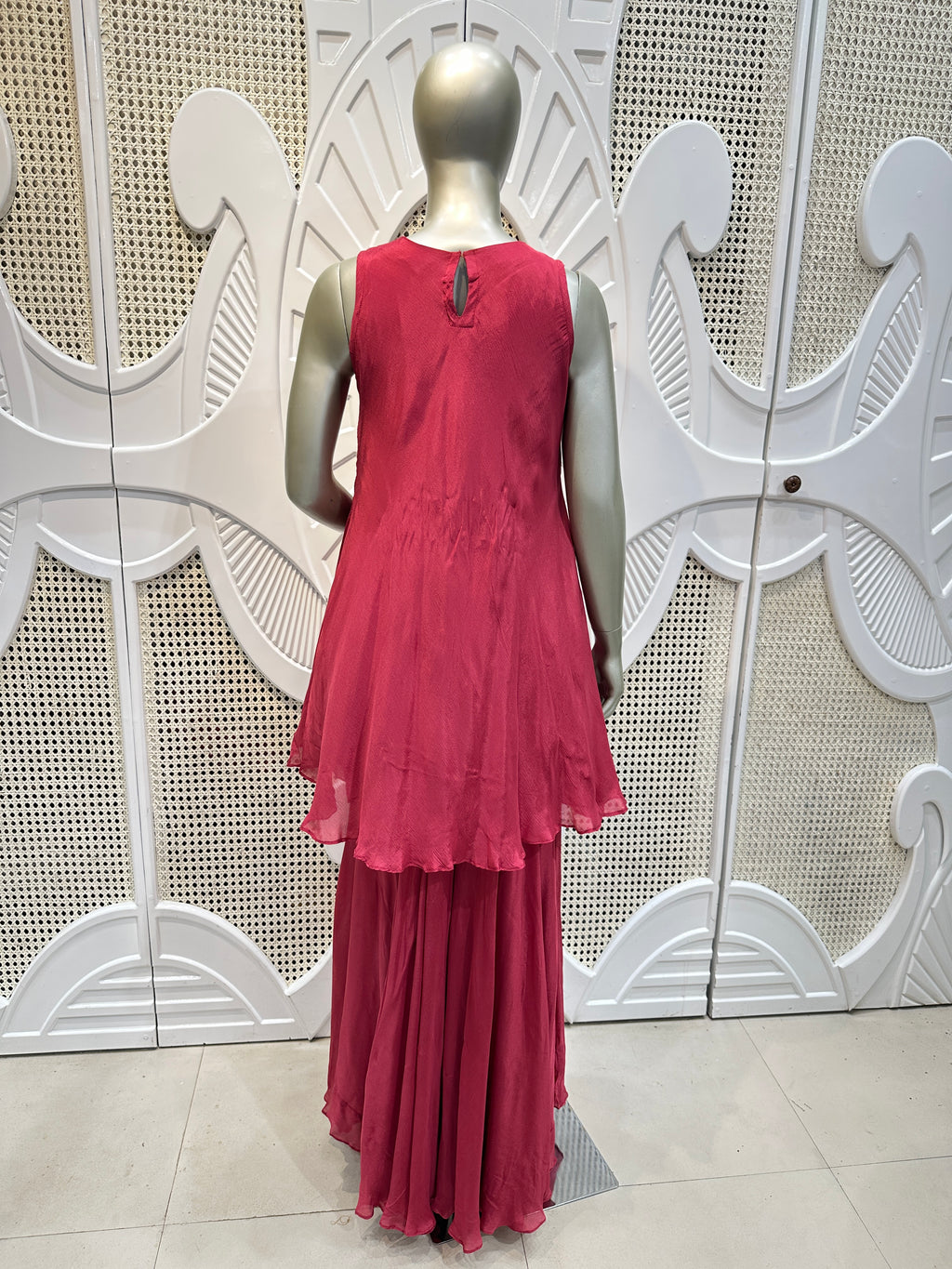 Wine Pink Embellished Kurta Sharara Set