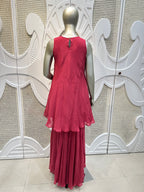Wine Pink Embellished Kurta Sharara Set