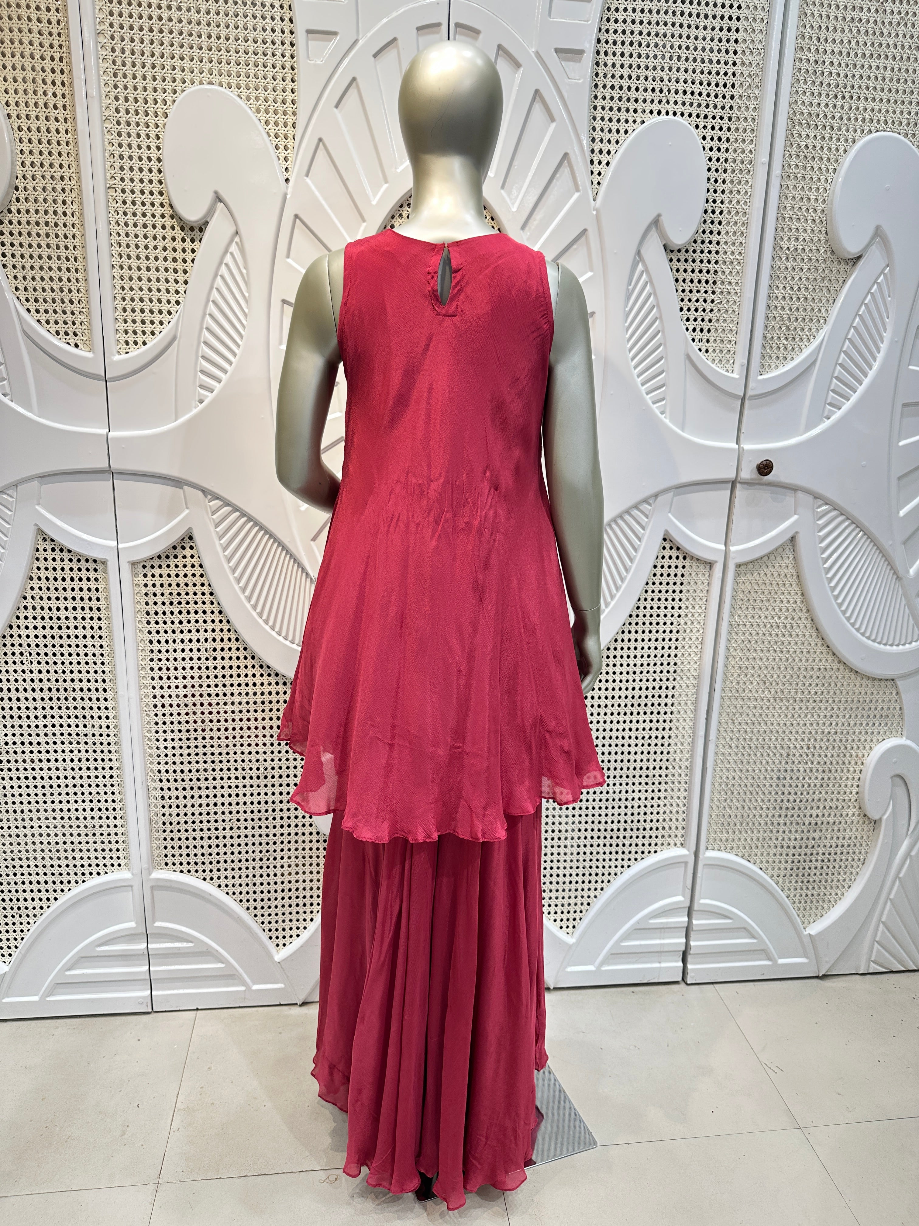 Wine Pink Embellished Kurta Sharara Set