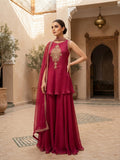Wine Pink Embellished Kurta Sharara Set