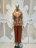 Rust Brown Floral Embroidered Co-Ord Set