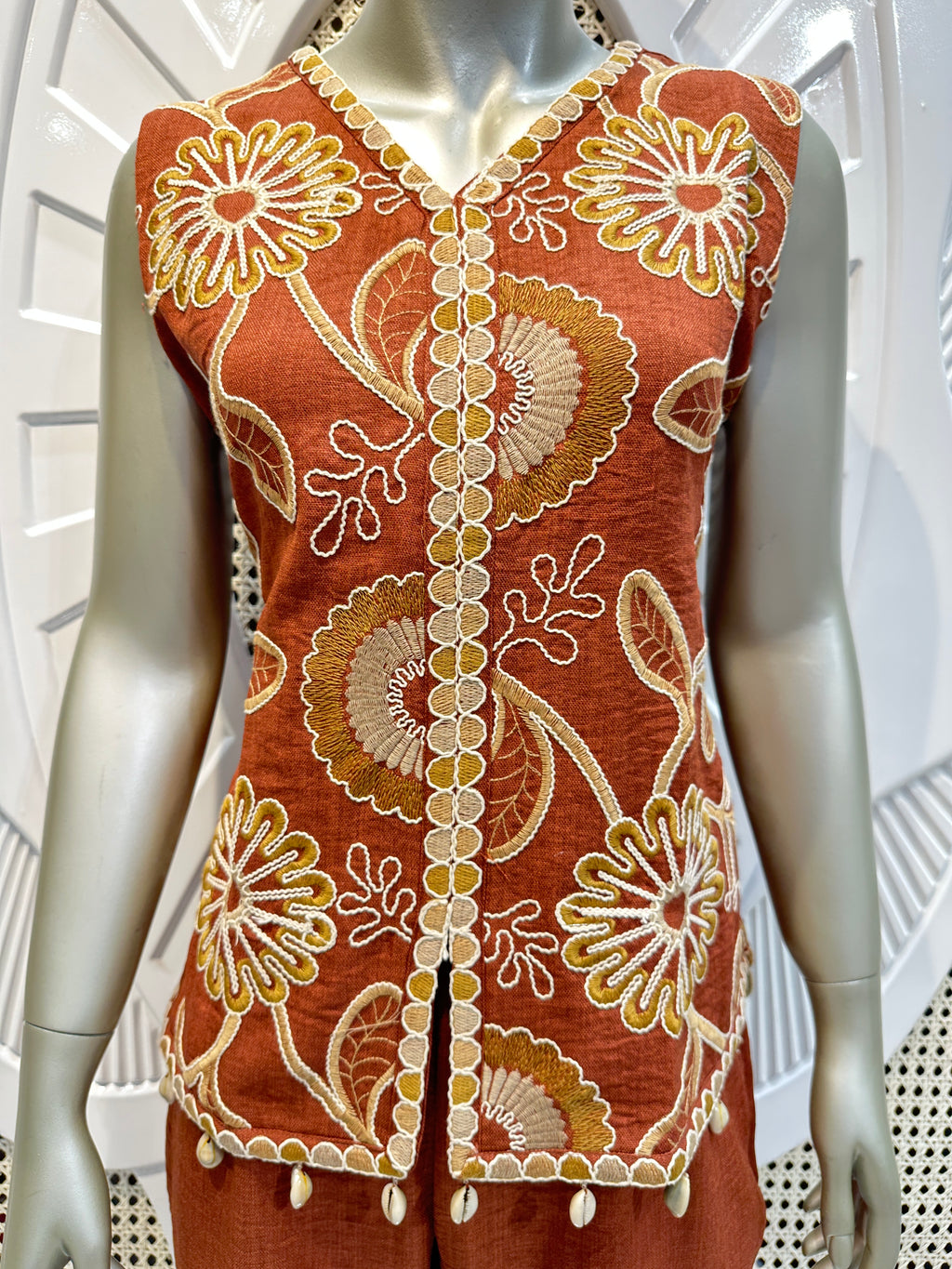 Rust Brown Floral Embroidered Co-Ord Set
