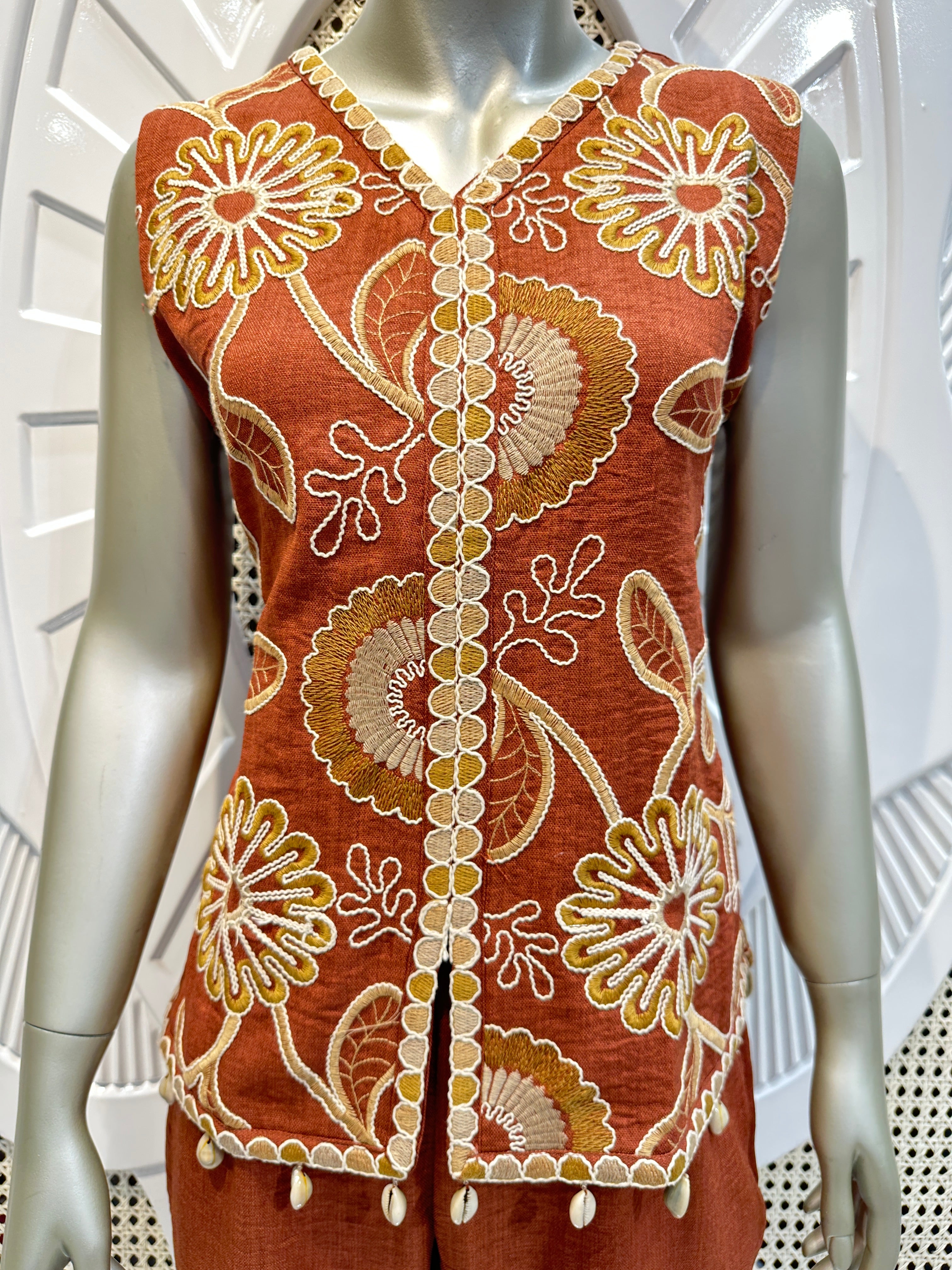 Rust Brown Floral Embroidered Co-Ord Set
