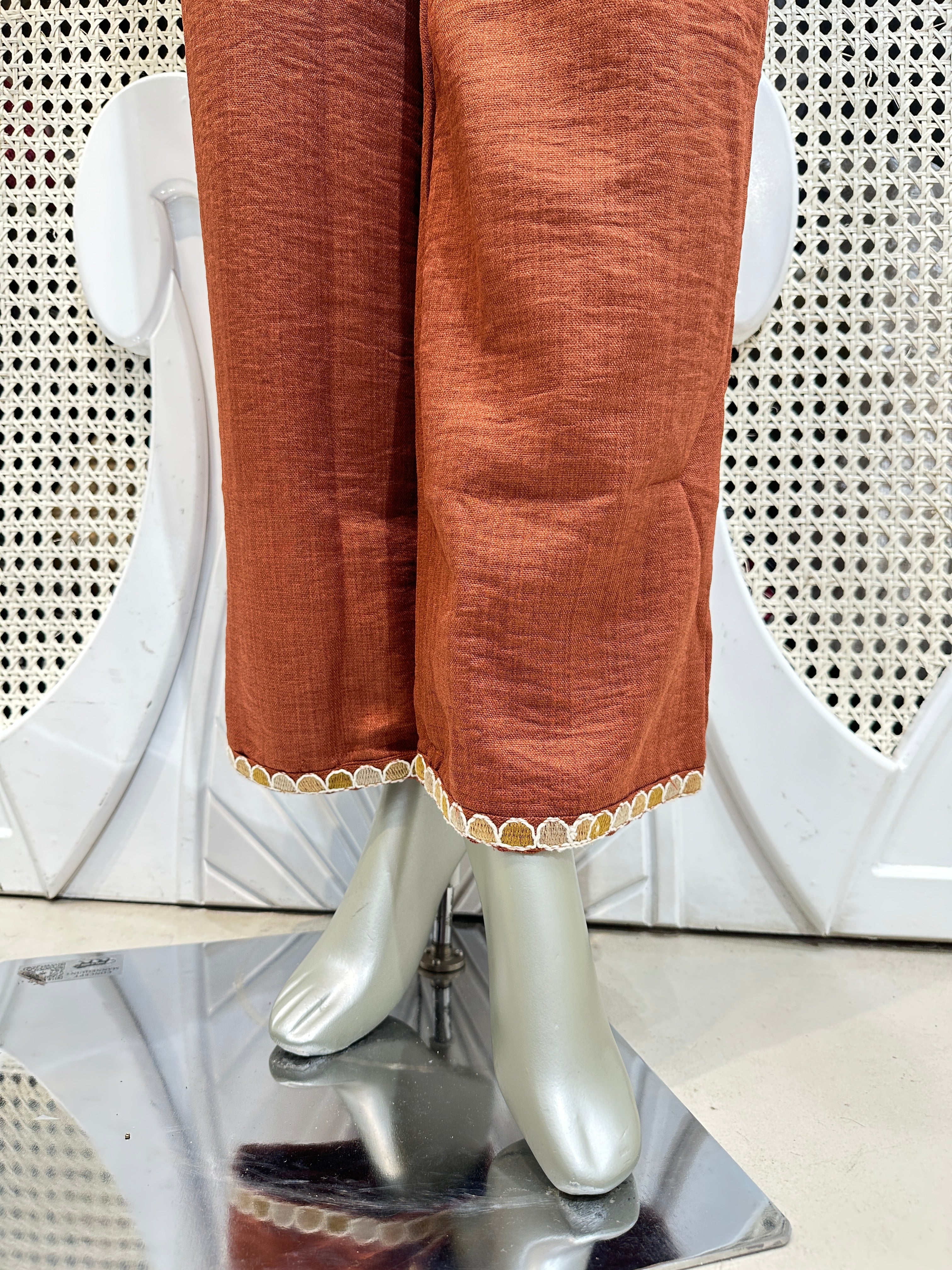 Rust Brown Floral Embroidered Co-Ord Set