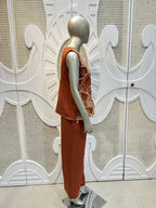 Rust Brown Floral Embroidered Co-Ord Set