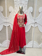 Crimson Red Embroidered Anarkali Suit Set