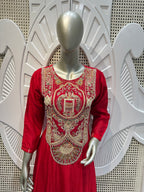Crimson Red Embroidered Anarkali Suit Set