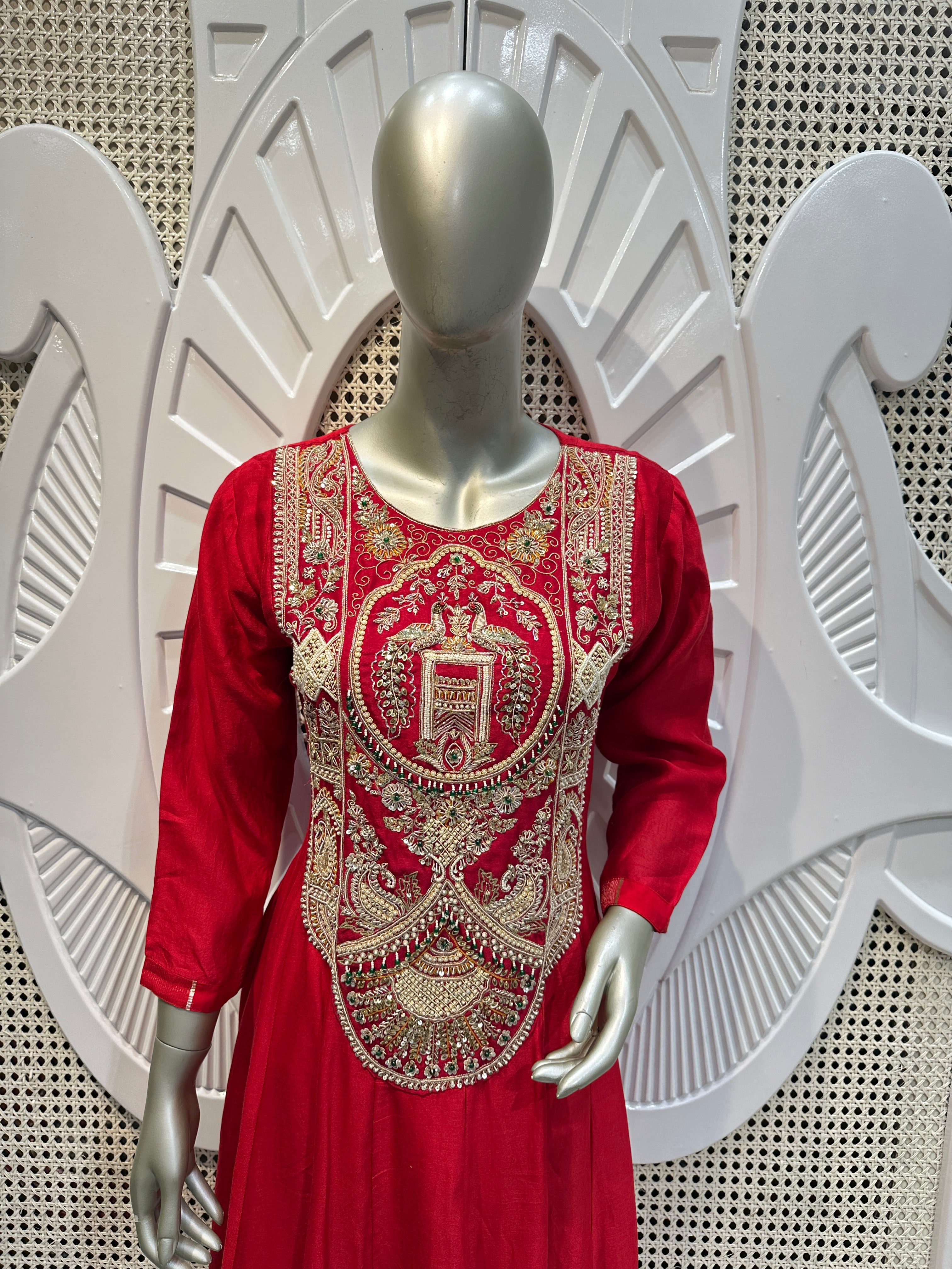 Crimson Red Embroidered Anarkali Suit Set