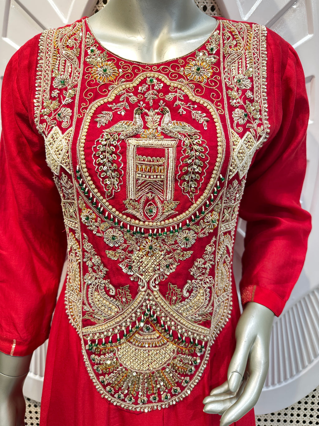Crimson Red Embroidered Anarkali Suit Set