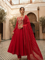 Crimson Red Embroidered Anarkali Suit Set