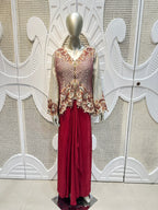 Ivory & Maroon Embroidered Jacket Co-Ord Set