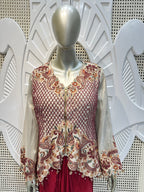 Ivory & Maroon Embroidered Jacket Co-Ord Set