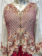 Ivory & Maroon Embroidered Jacket Co-Ord Set