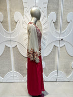 Ivory & Maroon Embroidered Jacket Co-Ord Set