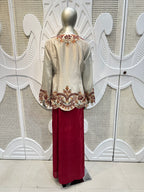 Ivory & Maroon Embroidered Jacket Co-Ord Set