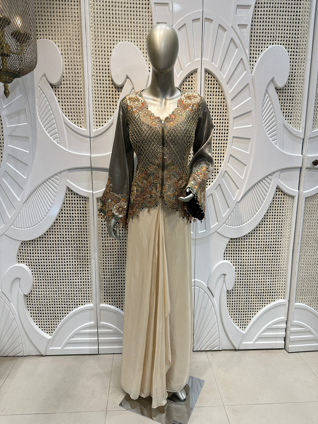 Charcoal Grey Embroidered Jacket Co-Ord Set