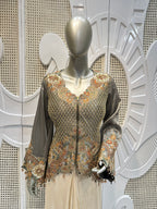 Charcoal Grey Embroidered Jacket Co-Ord Set