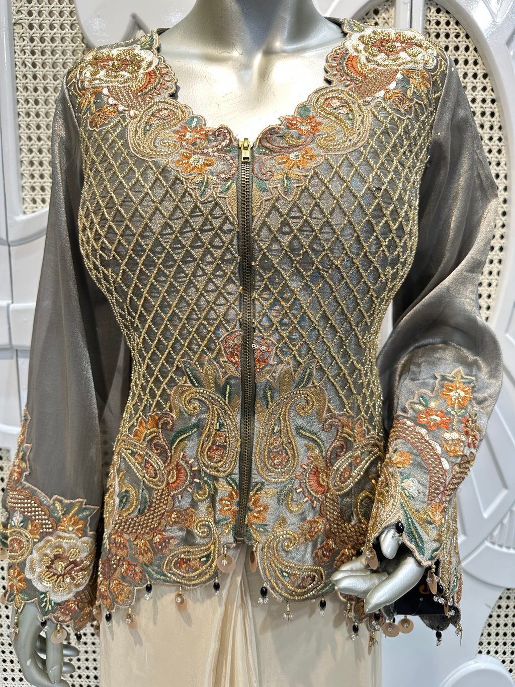 Charcoal Grey Embroidered Jacket Co-Ord Set