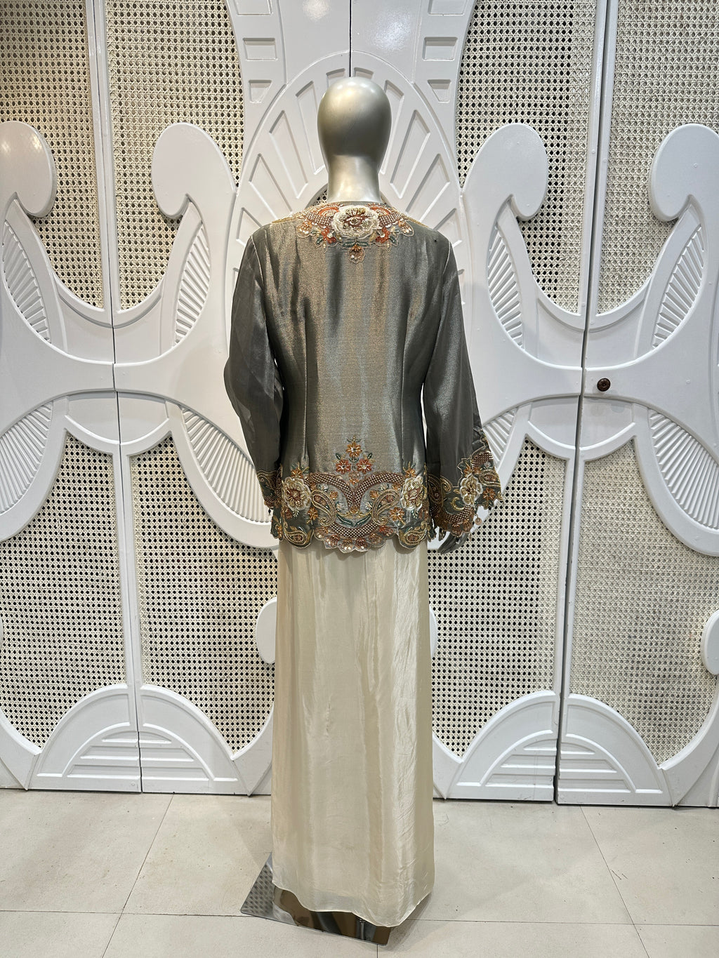 Charcoal Grey Embroidered Jacket Co-Ord Set