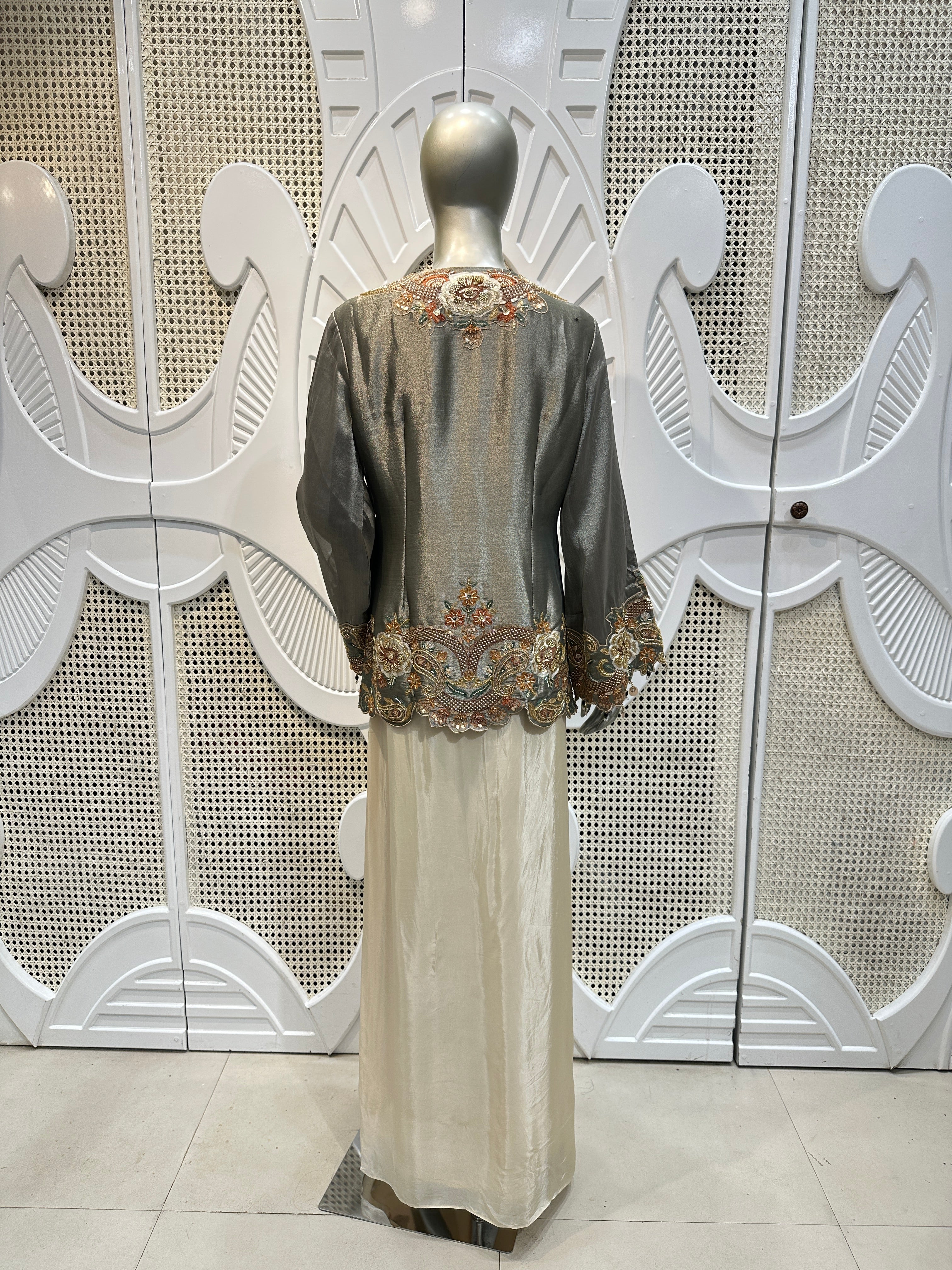 Charcoal Grey Embroidered Jacket Co-Ord Set