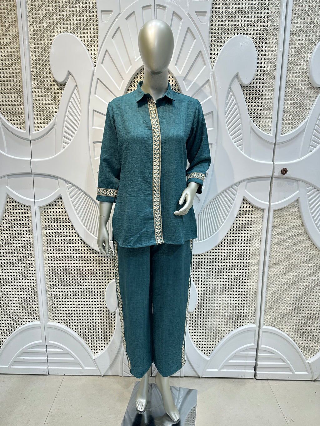 Teal Blue Contrast Trim Co-Ord Set