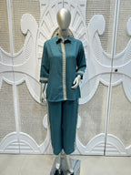 Teal Blue Contrast Trim Co-Ord Set