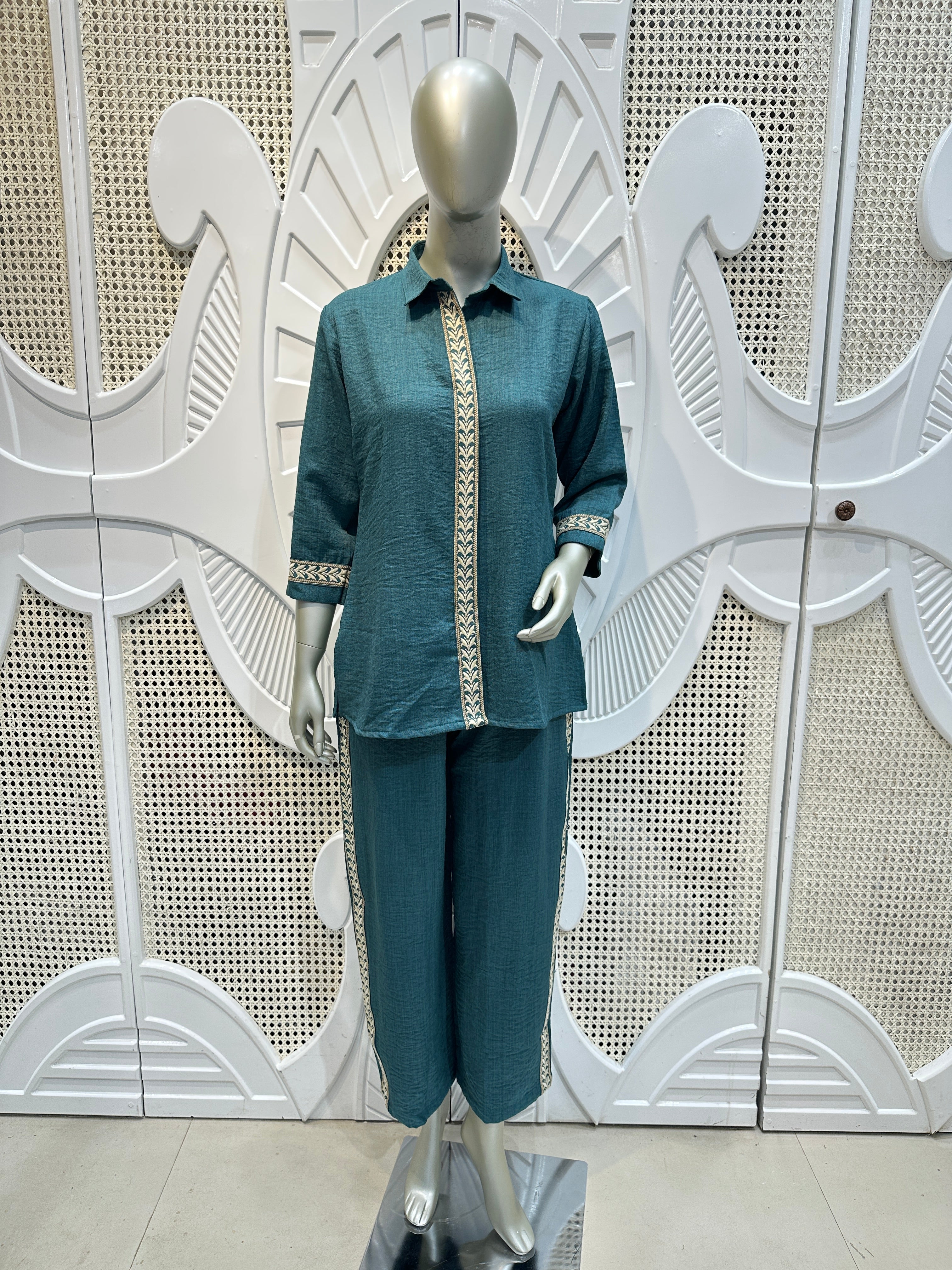 Teal Blue Contrast Trim Co-Ord Set