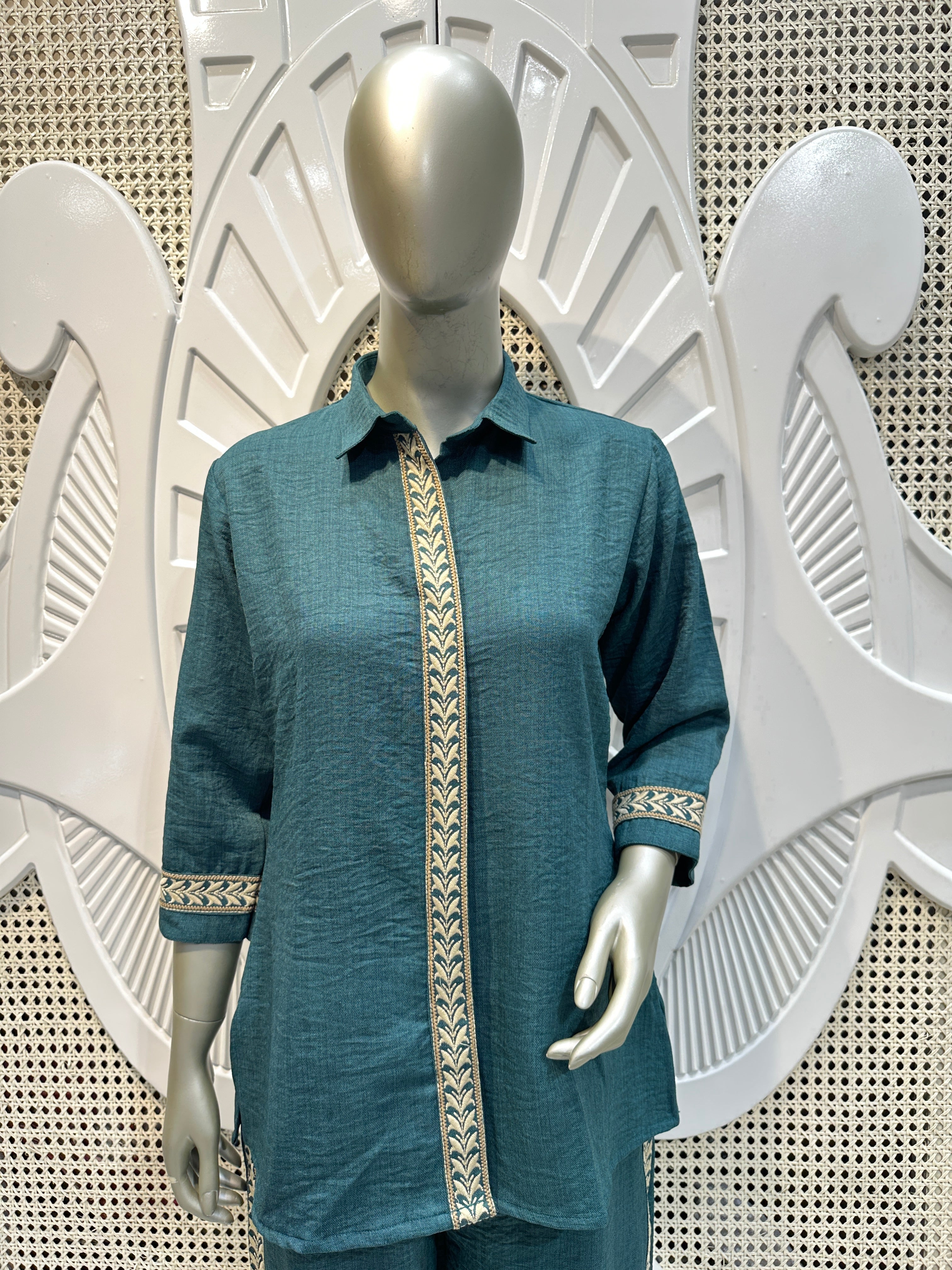 Teal Blue Contrast Trim Co-Ord Set