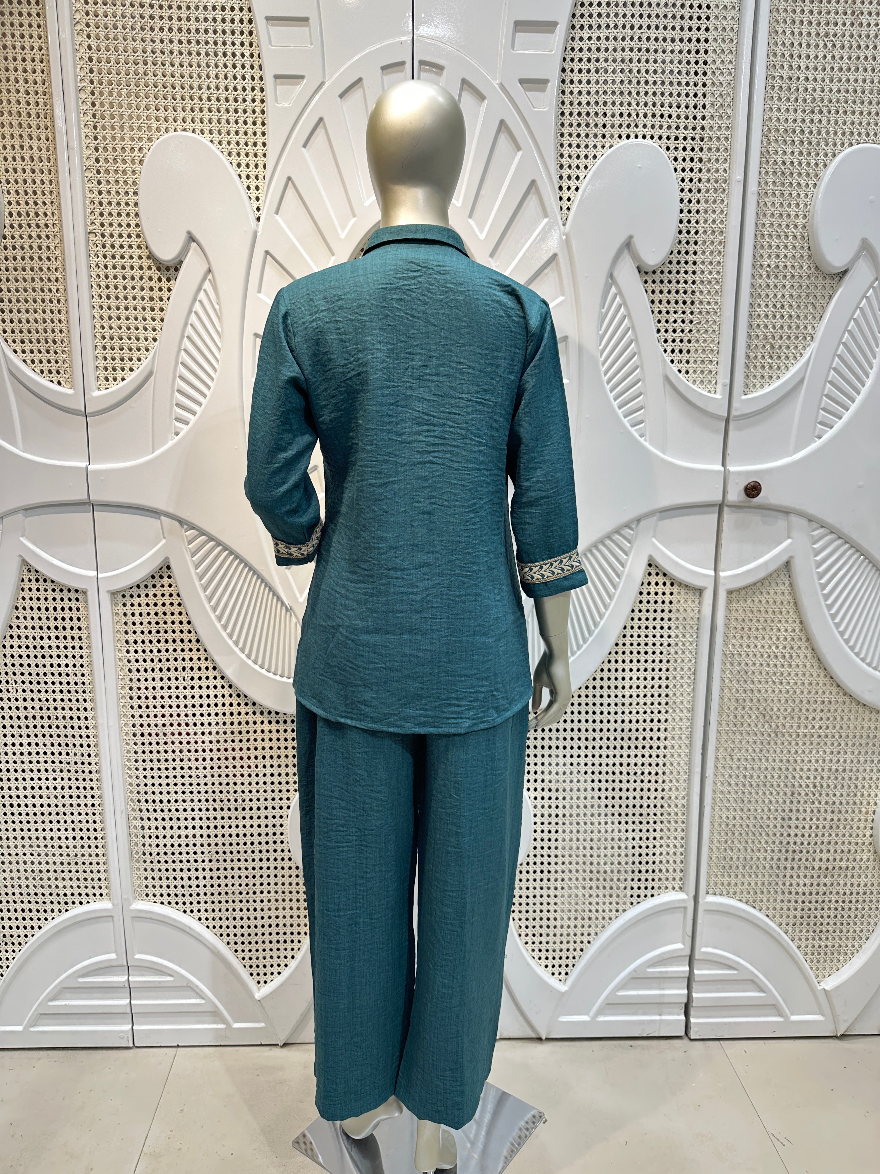 Teal Blue Contrast Trim Co-Ord Set
