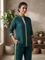 Teal Blue Contrast Trim Co-Ord Set
