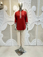Brick Red & Ivory Embroidered Co-Ord Set